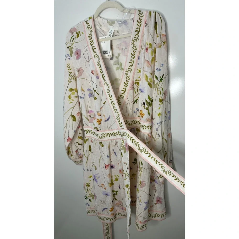 NWT H&M Floral Wrap Dress Large Fairy Botanical LS Feminine Brunch Wedding Chic - Picture 3 of 16
